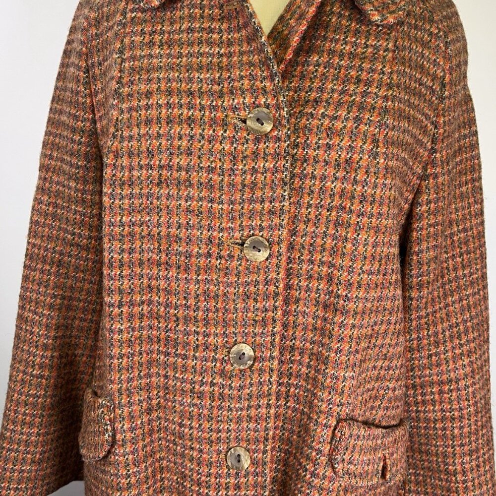 Vintage 60s/70s Harris Tweed Women’s Wool Overcoat Houndstooth Tar-Shire Mod - Picture 3 of 16